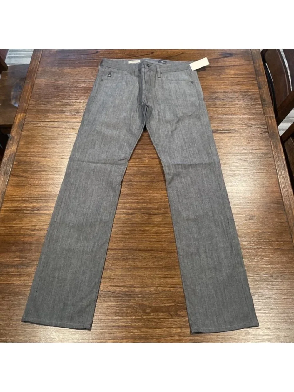 AG Matchbox Slim Straight Pant 32x34.5 Navy Gray Herringbone Office Work Stretch